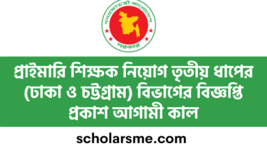 প্রাইমারি শিক্ষক নিয়োগ তৃতীয় ধাপের ( ঢাকা ও চট্টগ্রাম) বিভাগের বিজ্ঞপ্তি প্রকাশ আগামী কাল